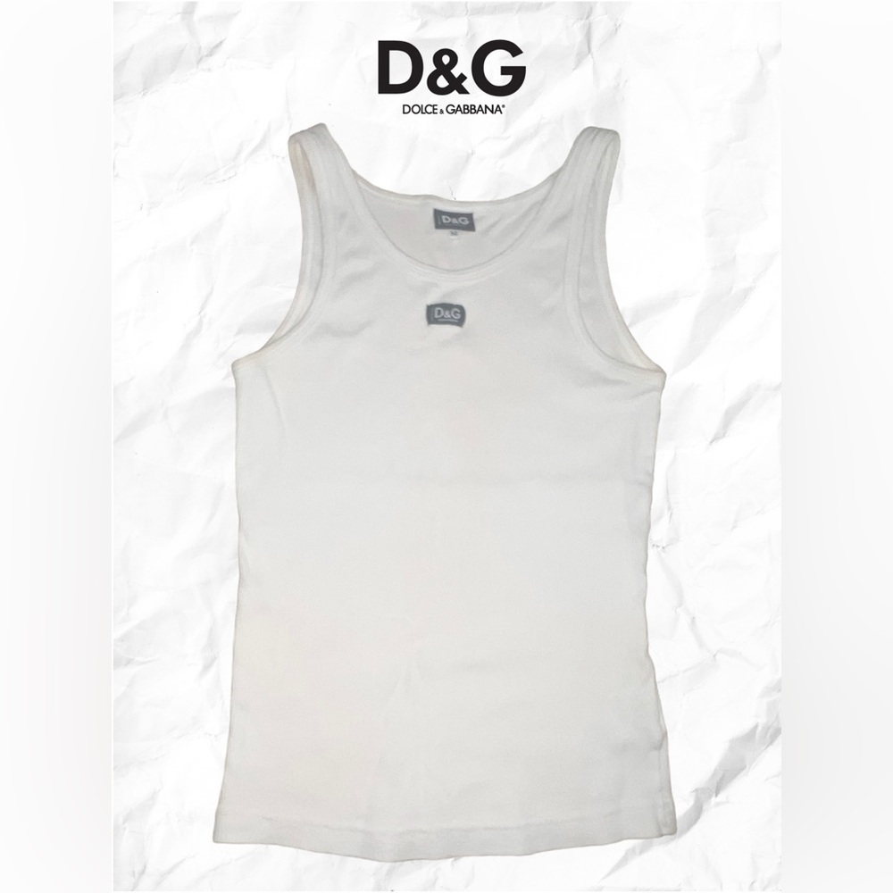 D&G Dolce & Gabbana Men’s Ribbed White Cotton Tank Top